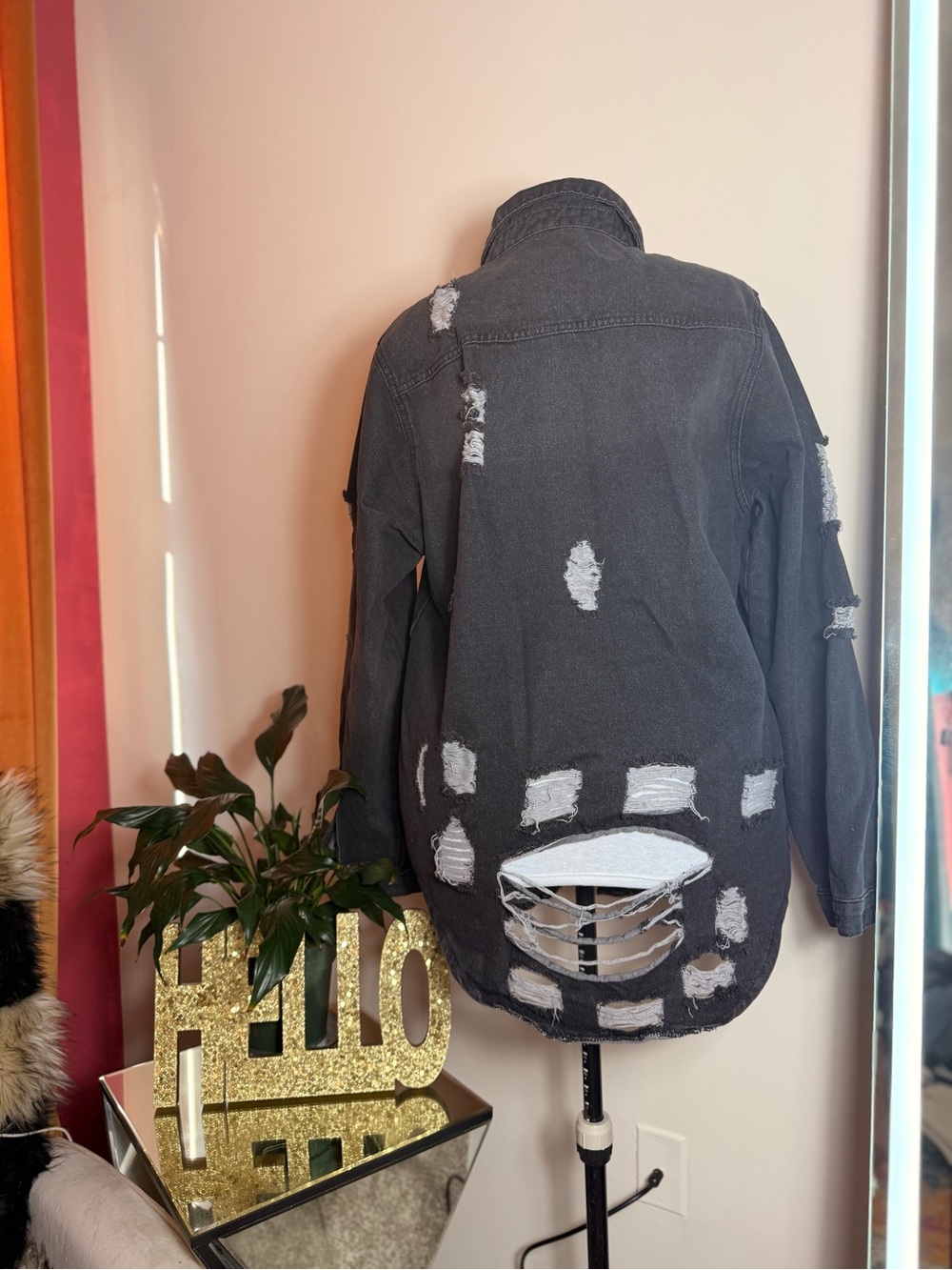 Distressed Black Denim Shacket - Picture 4 of 5